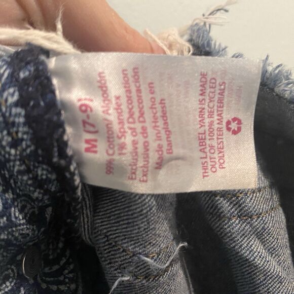 No Boundaries Short Overalls Shortalls Women M Y2k Blue Bandana Print Denim - Picture 3 of 14